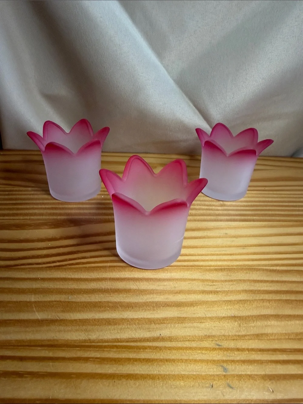 Vintage PartyLite Jewel Candle Holders Set of 3 Frosted Glass Tulip Votive P7161